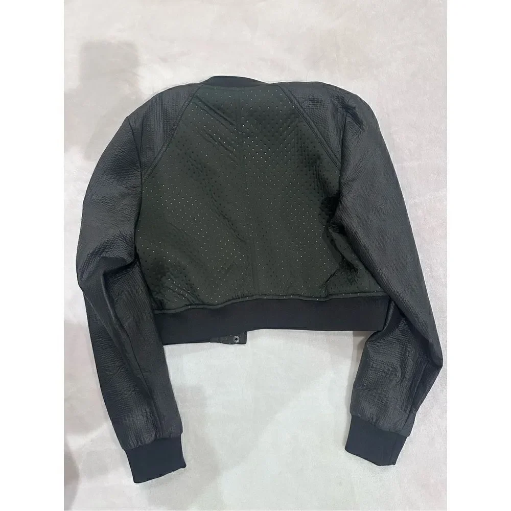 Members Only XS cropped jacket black and green varsity